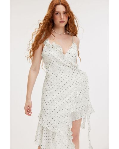 Monki Asymmetric Ruffled Wrap Dress - White