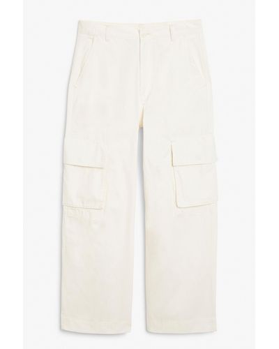 Monki Cargo Pants Low Waist Loose Fit Cotton Off-white