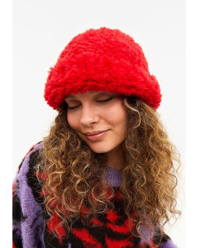 Monki Faux Fur Docker Hat - Red