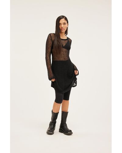 Monki Long Sleeved Loose Knit Mini Dress - Black