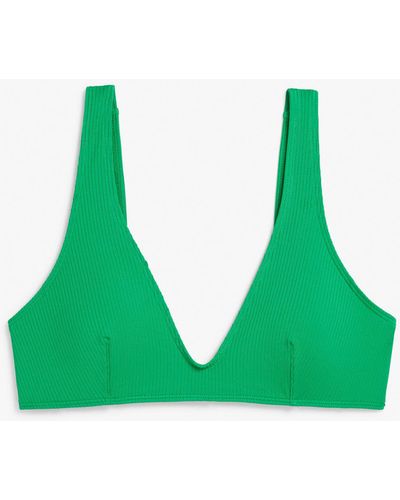 Monki Ribbed V-neck Green Bikini Top