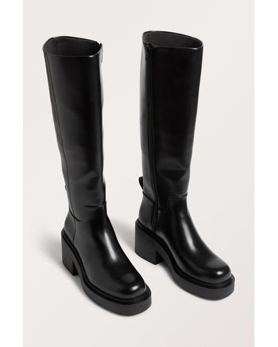 Monki Chunky Heeled Black Faux Leather Knee-high Boots