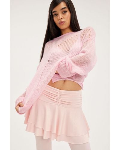 Monki Ruffled Satin Mini Skirt - Pink