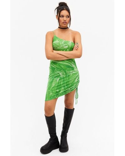 Monki One Shoulder Mini Slip Dress - Green