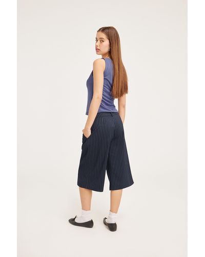 Monki Cropped Twill Suit Trousers - Blue