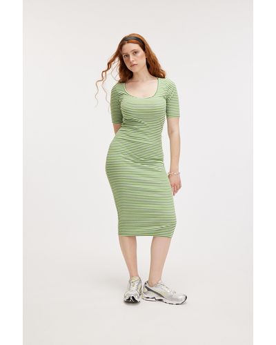Monki Striped Midi Dress - Green