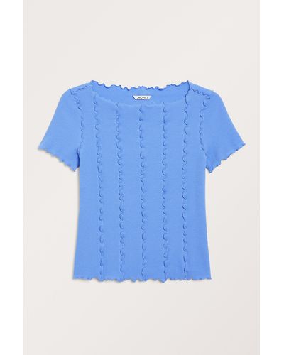 Monki Lettuce Trim Short Sleeve Top - Blue