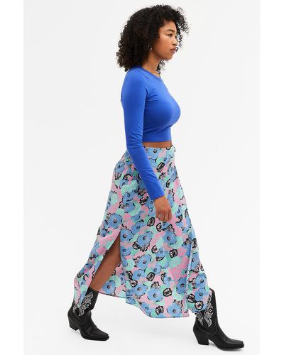 Monki Long Skirt With Tie Waist - Blue