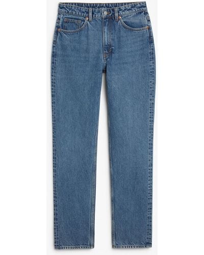 Monki Yara Mid Waist Straight Jeans - Blue