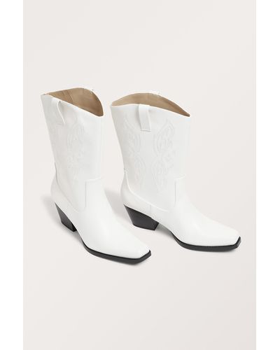 Monki Embroidered Cowboy Boots - White