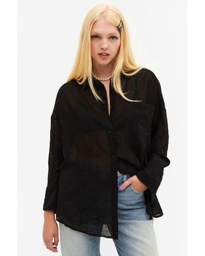 Monki Long Sleeve Crinkled Shirt - Black