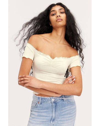 Monki Cropped Off-shoulder Top - Natural