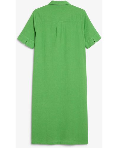 Monki Green Linen Blend Shirt Dress