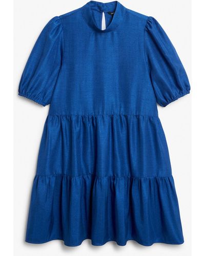 Monki Shiny Babydoll Dress - Blue