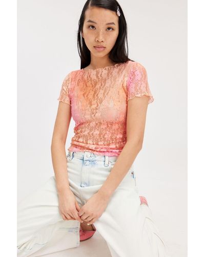 Monki Fitted Lace Short Sleeve Top - Orange