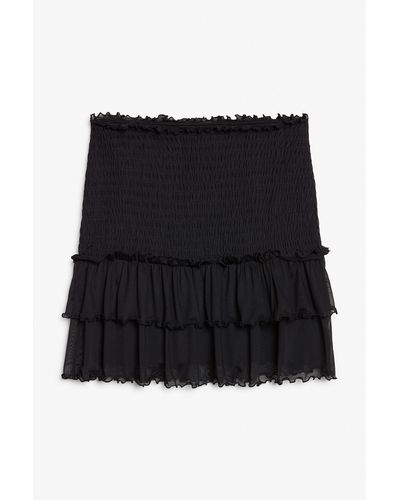 Monki Smocked Ruffle Mini Skirt - Black