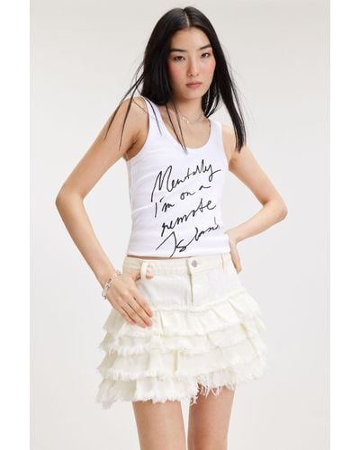 Monki Frilled Mini Denim Skirt - White