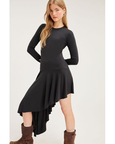Monki Asymmetric Midi Dress - Black