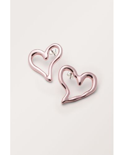 Monki Irregular Heart Hoop Earrings - Pink