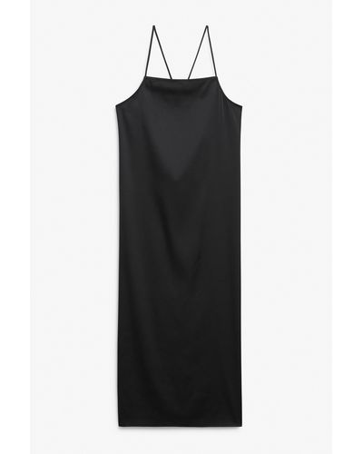 Monki Square Neck Midi Slip Dress - Black