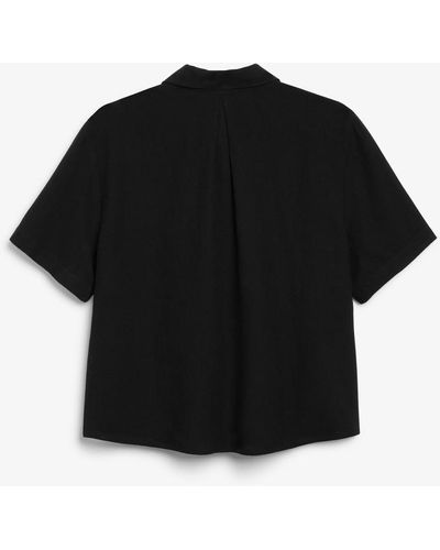 Monki Kurzärmeliges hemd aus leinenmischung - Schwarz