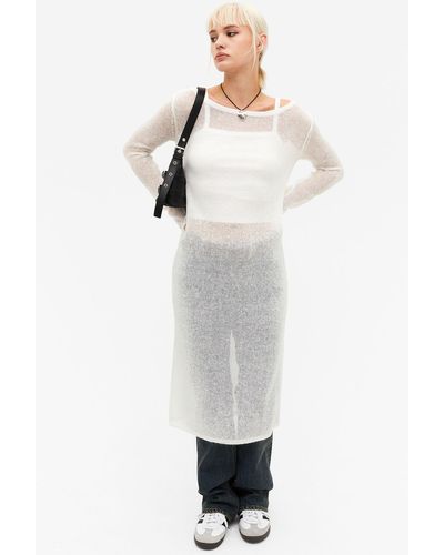 Monki Long Sleeve Boat Neck Knit Dress - White