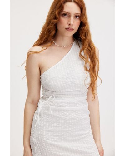 Monki One-shoulder Gathered Midi Dress - White