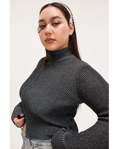 Monki Cropped Knitted Zip Cardigan - Grey