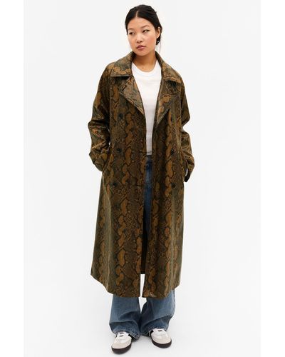 Monki Double-breasted Mid Length Trench Coat - Green