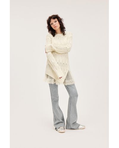 Monki Long Asymmetric Knitted Sweater - Natural