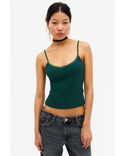 Monki Pyjama Top With Lace Detail - Green