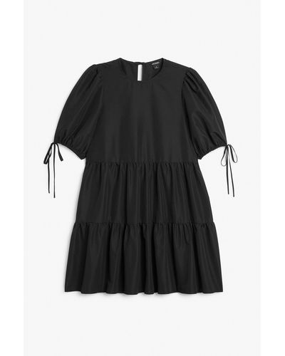 Monki Frilled Puff Sleeve Midi Dress - Black