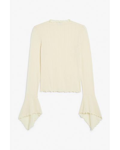 Monki Ribbed Top With Bell Sleeves - White
