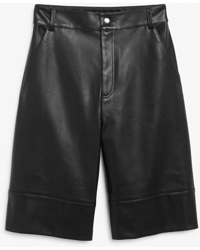 Monki Faux Leather Bermuda Shorts - Black