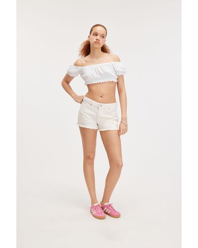 Monki Frayed Mini Denim Shorts - White