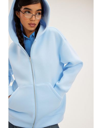 Monki Hooded Zip Scuba Jacket - Blue