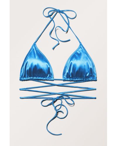 Monki Strappy Metallic Bikini Top - Blue