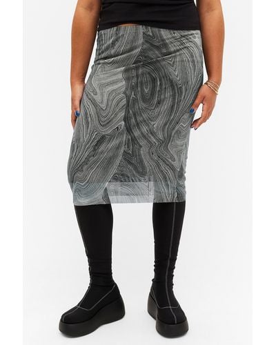 Monki Mesh Midi Skirt - Grey