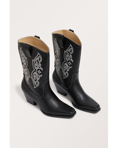 Monki Embroidered Cowboy Boots - Black
