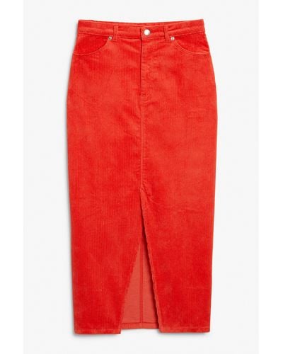 Monki Corduroy Midi Skirt - Red