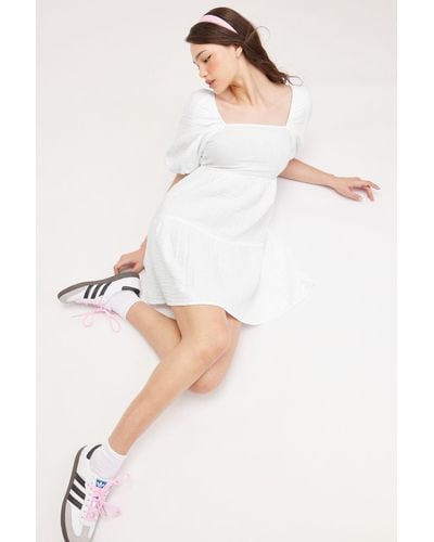 Monki Puffy Cotton Babydoll Dress - White