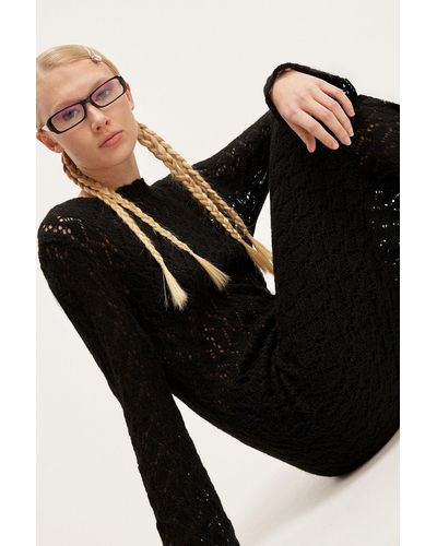 Monki Fine Knit Wool Blend Maxi Dress - Black