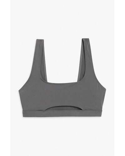 Monki Grey Pull-on Bikini Top With Cut-out Detail