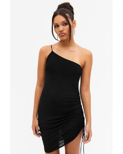 Monki One Shoulder Mini Slip Dress - Black