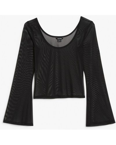 Monki Black Mesh Top With Bell Sleeves