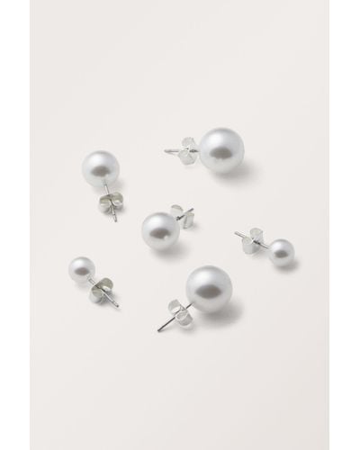 Monki 3-pack Pearl Earrings - Natural