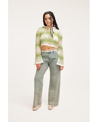 Monki Cropped Knitted Hooded Sweater - Green