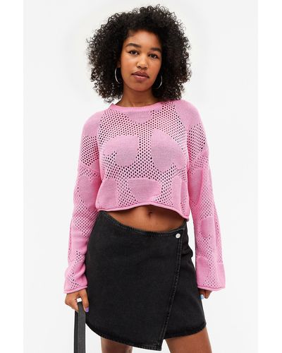 Monki Knitted Openwork Sweater - Red