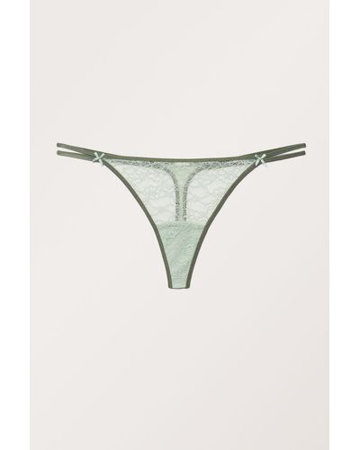 Monki Contrast Low Waist Lace Thongs - Natural
