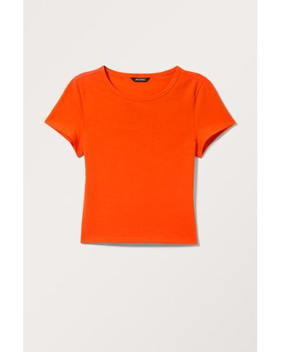 Monki Bauchfreies, Körperbetontes Baumwoll-T-Shirt - Orange